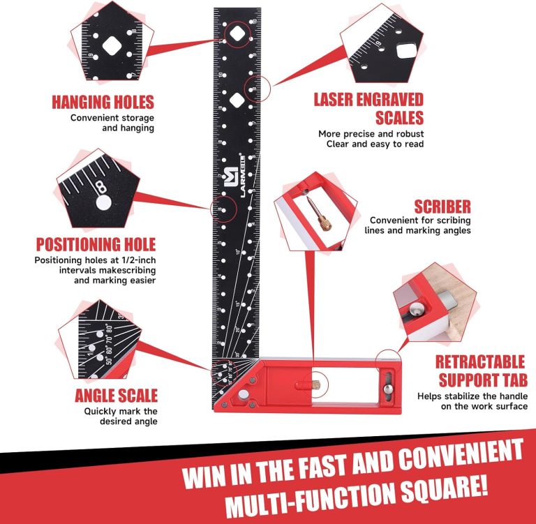 12 Inch Framing Square Carpenter Square, Woodworking Square Ruler, Try Square Tool, T Square Ruler, L Square Ruler, Layout Tool, Right Angle Ruler with Retractable Ledge and Scribe Mark Pin