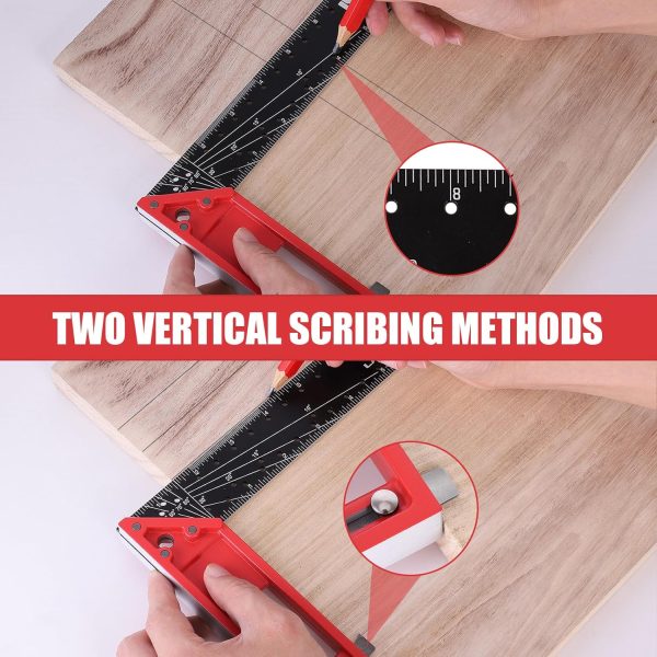 12 Inch Framing Square Carpenter Square, Woodworking Square Ruler, Try Square Tool, T Square Ruler, L Square Ruler, Layout Tool, Right Angle Ruler with Retractable Ledge and Scribe Mark Pin - Image 3