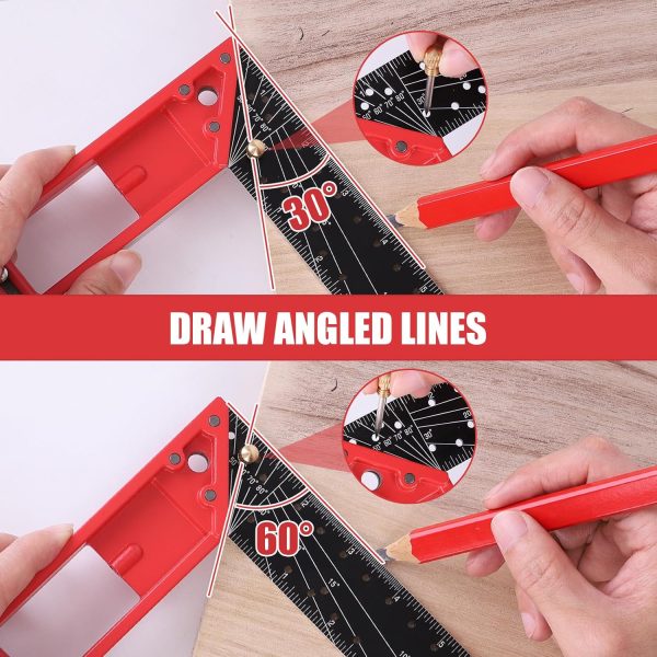 12 Inch Framing Square Carpenter Square, Woodworking Square Ruler, Try Square Tool, T Square Ruler, L Square Ruler, Layout Tool, Right Angle Ruler with Retractable Ledge and Scribe Mark Pin - Image 4