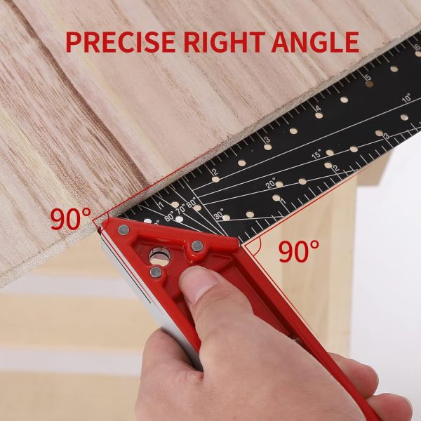 12 Inch Framing Square Carpenter Square, Woodworking Square Ruler, Try Square Tool, T Square Ruler, L Square Ruler, Layout Tool, Right Angle Ruler with Retractable Ledge and Scribe Mark Pin - Image 7