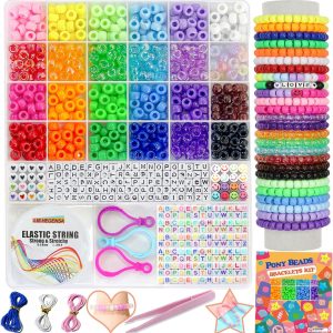 LIS HEGENSA Pony Beads Bulk,Kandi Beads for Necklace Jewelry Making Hair Braiding,Bracelets Making Kits,Hair Bead,Bracelet Beads,Plastic Beads for Crafts Braids Girls(24 Color,1000PCS)