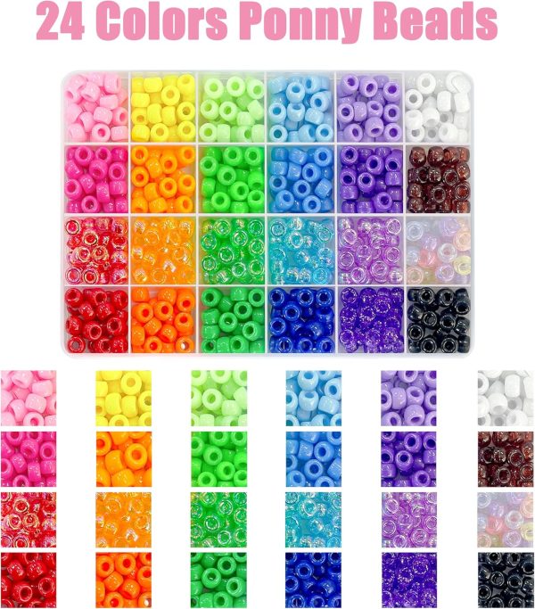 LIS HEGENSA Pony Beads Bulk,Kandi Beads for Necklace Jewelry Making Hair Braiding,Bracelets Making Kits,Hair Bead,Bracelet Beads,Plastic Beads for Crafts Braids Girls(24 Color,1000PCS) - Image 2