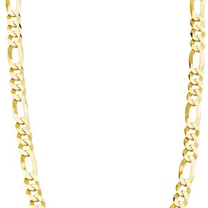 Solid 18K Gold Over Sterling Silver Italian 5mm Diamond-Cut Figaro Link Chain Necklace for Women Men, 925 Made in Italy