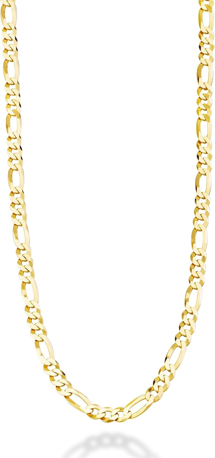 Solid 18K Gold Over Sterling Silver Italian 5mm Diamond-Cut Figaro Link Chain Necklace for Women Men, 925 Made in Italy