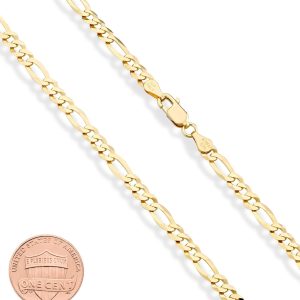 Solid 18K Gold Over Sterling Silver Italian 5mm Diamond-Cut Figaro Link Chain Necklace for Women Men, 925 Made in Italy