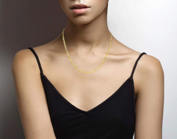 Solid 18K Gold Over Sterling Silver Italian 5mm Diamond-Cut Figaro Link Chain Necklace for Women Men, 925 Made in Italy - Image 4