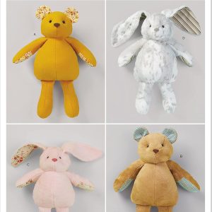 Simplicity Plush Bunnies and Bear Packet, Code 9306 Sewing Pattern, One Size, White