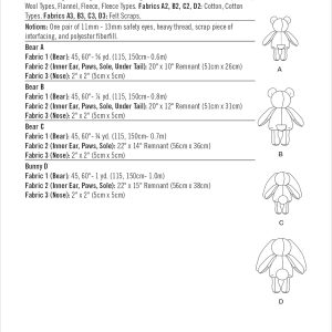 Simplicity Plush Bunnies and Bear Packet, Code 9306 Sewing Pattern, One Size, White