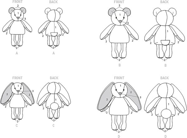 Simplicity Plush Bunnies and Bear Packet, Code 9306 Sewing Pattern, One Size, White - Image 7