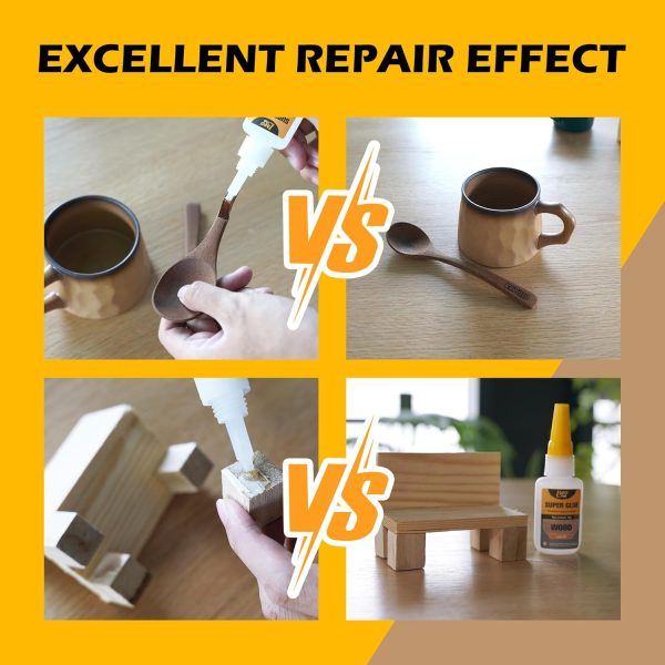 Wood Super Glue Liquid, Clear Instant Cyanoacrylate Adhesive for Wood Crafts Repair Woodworking, All Purpose CA Glue for Shoe Ceramic Plastic Leather Glass Model Metal Pottery Aquarium Porcelain Stone - Image 3
